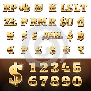 World Currency Gold Number Symbols