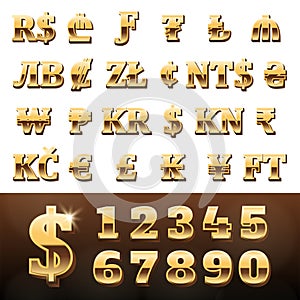 World Currency Golden Number Symbols
