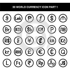 World Currency Icon Set Part 1 Line Style Icon