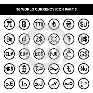 World Currency Icon Set Part 3. Line Style Icon