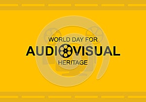 World day for audiovisual heritage background with big camera on yellow color