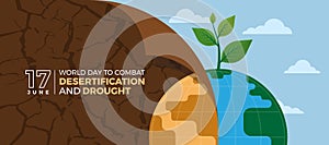 World Day to Combat Desertification and Drought - Turn parched soil during drought and dry textured paper into world with trees