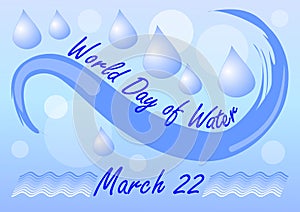 World day of water, March 22, billboard or banner template in blue with water wave, water drops and bubles