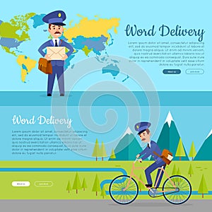 World Delivery. Set of Two Pictures with Postmen
