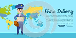 World Delivery Vector Web Banner with Postman