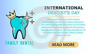 World Dentist Day. Vector illustration of logo tooth.Stomatology banner