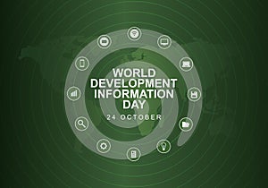 World development information day background with map and information icon