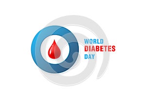 World Diabetes Day. 14th november. Poster with drop of blood in a blue circle