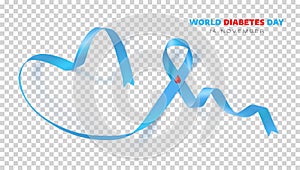 World Diabetes Day. 14th November. Ribbon with blood drop symbol of diabetes day