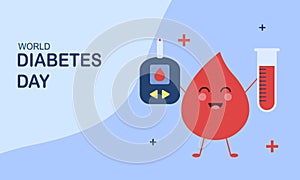 World diabetes day background, blood glucose testing meter and insulin production concept illustrati