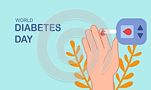 World diabetes day background, blood glucose testing meter and insulin production concept illustrati