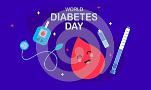 World diabetes day background, blood glucose testing meter and insulin production concept illustrati