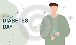 World diabetes day background, blood glucose testing meter and insulin production concept illustrati