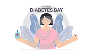 World diabetes day background, blood glucose testing meter and insulin production concept illustrati