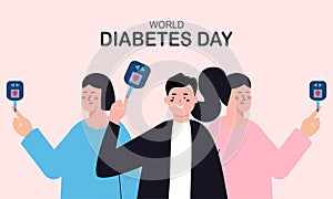 World diabetes day background, blood glucose testing meter and insulin production concept illustrati