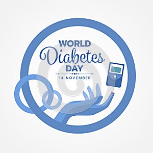 World Diabetes Day banner with Blood Sugar Test and Blood on the finger sign on blue circle rings are link vector design