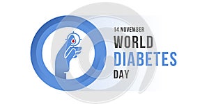 World diabetes day banner - hand with focus drop blood on finge in Universal blue circle symbol for diabetes vector design photo