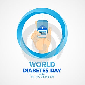 World Diabetes Day banner with hand hold Blood Sugar Test in blue circle sign vector design