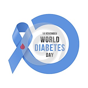 World diabetes day drop - blood sign on blue ribbon sign with roll made blue circle symbol for diabetes vector design