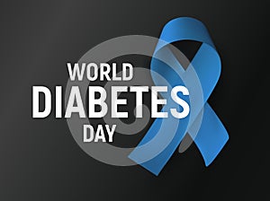 World diabetes day, vector poster. Blue Isolated ribbon on black background. Diabete medical symbol. photo
