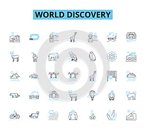 world discovery linear icons set. Exploration, Geology, Biodiversity, Anthropology, Archaeology, History, Ecology line