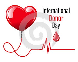 World Donor Day, red heart in the shape of a medical dropper and a drop of blood. Medicine concept. Banner, poster