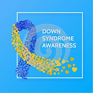 World down syndrome awareness month bannner with a hearts filled ribbon shape. realistic vector illustration