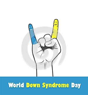 World Down Syndrome Day, finger yellow and blue