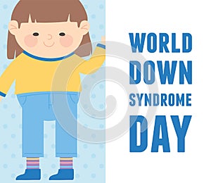 World down syndrome day greeting card little girl character