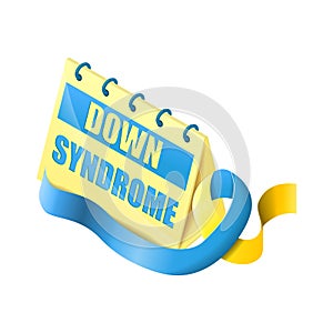 World down syndrome day long ribbon and calendar isometric icon