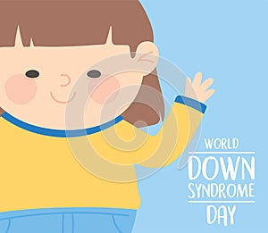 World down syndrome day waving hand cute little girl cartoon