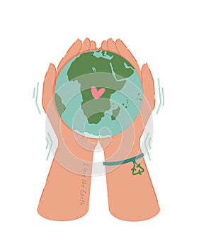 World Earth Day. April 22. Vector illustration of the globe in human hands.
