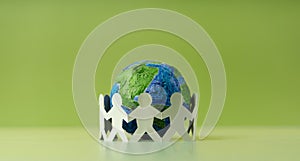 World Earth Day Concept. Green Energy, ESG, Renewable and Sustainable Resources. Environmental Care. Paper Cut as Group of People