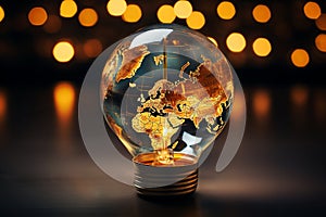 World earth hour, lightbulb with map of planet earth, turn off lights, save energy, protect nature, environment and ecology