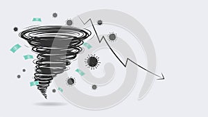 World economic crisis by corona virus illustration, a perfect storm of COVID-19