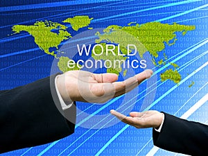 World economics concept on hand