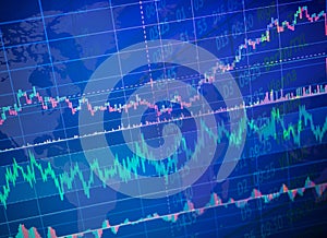 World economics graph with data. Conceptual view of exchange market. Trading. Technical analysis