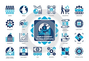 World Economy solid icon set