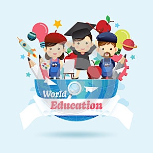 World education economy. Global learning Infographic. Flat icons design elements.Vector