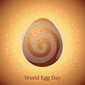 World Egg Day. Concept food holiday. Realistic illustration. Chicken egg. Eggshells is brown with specks.