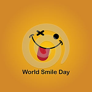 World Emoji Day, july 17th banner. Smiling emoticon and lettering World Emoji Day on yellow background. - vector illustration