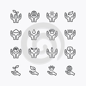 World Environment charity and donation silhouette icons flat line design vector