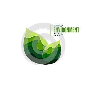 World Environment Day banner concept. Ecology poster design. Paper cut green leaf concept. Vector