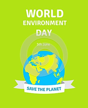 World Environment Day card, poster with globe. World Environment Day concept illustration. Earth with smooth