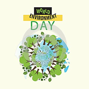 World Environment day concept. 3d paper cut eco friendly design. Vector illustration. Paper carving layer green leaves shapes with