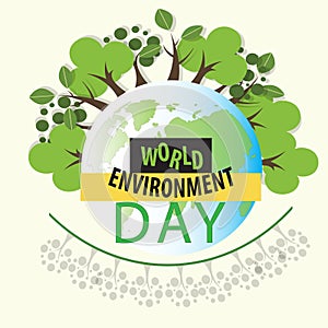 World Environment day concept. 3d paper cut eco friendly design. Vector illustration. Paper carving layer green leaves shapes with