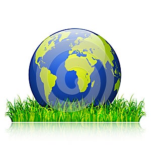 World environment day concept. Earth globe on green grass vector