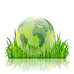 World environment day concept. Earth globe in green grass vector