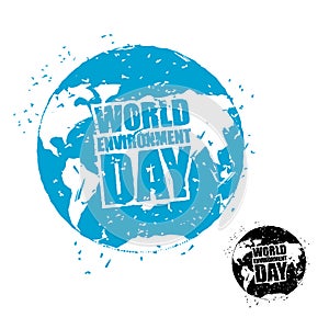 World Environment Day. Earth in grunge style. emblem of planet e