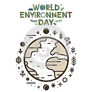 World Environment Day globe map with green recycling Mountains, Globe, River, Butterfly natural elements for environmental